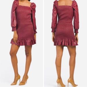 7 FOR ALL MANKIND faux puffed sleeves smocked body mini leather dress